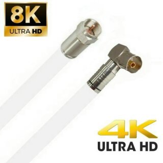 TV Antennenkabel Koaxkabel RG6 Winkel Kupplung F-Stecker 135dB HD 4K 8k HQ 7mm Weiß 47m
