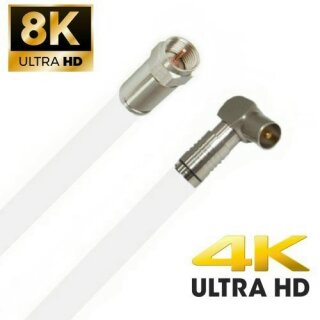 TV Antennenkabel Koaxkabel RG6 Winkel Stecker F-Stecker 135dB HD 4K 8k HQ 7mm Weiß 15 Meter