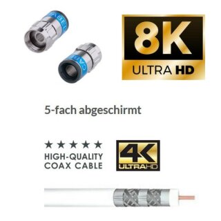 Cabelcon F-6-TD Self Install 5.1 Nitin Satkabel Antennenkabel Koaxkabel RG6 Vollkupfer 135dB HD 4K 8k HQ 7mm Weiß 37m