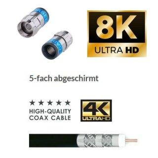 Cabelcon F-6-TD Self Install 5.1 Nitin Satkabel Antennenkabel Koaxkabel RG6 Vollkupfer 135dB HD 4K 8k HQ 7mm Schwarz 13m