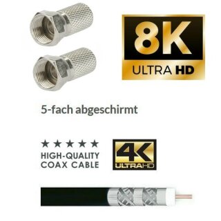 Lokmann Satkabel Antennenkabel Koaxkabel RG6 Stahl Kupfer 135dB HD 4K 8k HQ 7mm Schwarz 8 Meter