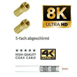 Lokmann Satkabel Antennenkabel Koaxkabel RG6 Stahl Kupfer Gold Edition 135dB HD 4K 8k HQ 7mm Wei 1 Meter