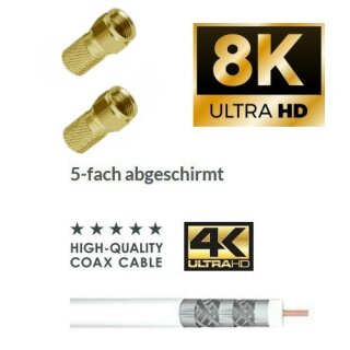 Lokmann Satkabel Antennenkabel Koaxkabel RG6 Stahl Kupfer Gold Edition 135dB HD 4K 8k HQ 7mm Weiß 43m