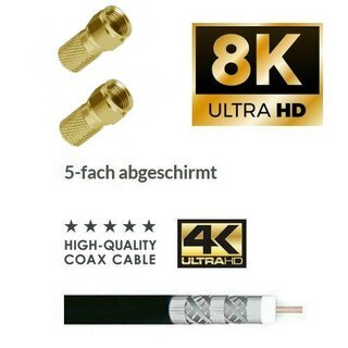 Lokmann Satkabel Antennenkabel Koaxkabel RG6 Stahl Kupfer Gold Edition 135dB HD 4K 8k HQ 7mm Schwarz 2m