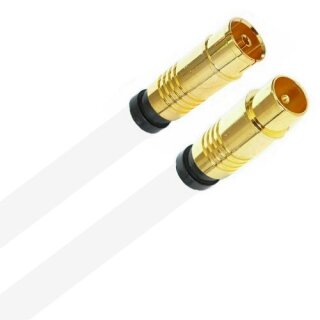 Antennenkabel TV Kabel 135 dB HD 4K HQ Koaxial Kupplung / Koaxial Stecker 7mm Goldstecker Wei