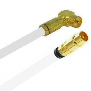 TV Antennenkabel Koaxkabel RG6 Winkel Gold Kupplung / Gerade Gold Stecker 135dB HD 4K 8k HQ 7mm Weiß 46m