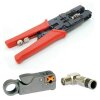 AC-Sat-Corner Kompressionszange HQ + Coax Profi Abisolierer + Winkel Kompressionsstecker Koaxial Stecker 7mm HQ Qualität 20x Stück