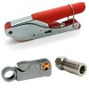 Kompressionszange Rot + Megasat Abisolierer + F-Kompressionsstecker Vollmetall für 8mm - 8.2mm Kabel 60x Stück