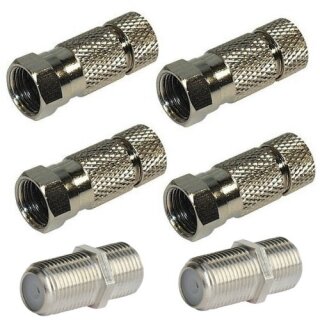 F-Stecker 7mm Wasserdicht HQ High Quality ClassA + F-Verbinder Sat Kupplung Buchse / Buchse 4x F-Stecker 2x Verbinder