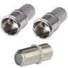 F-Schnellstecker 7mm zum direkten Aufdrehen auf das Koaxkabel + F-Verbinder Sat Kupplung Buchse / Buchse 2x F-Schnellstecker 1x Verbinder