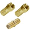 F-Stecker 7mm HQ Gold + F-Verbinder Gold HQ Sat Kupplung Buchse / Buchse