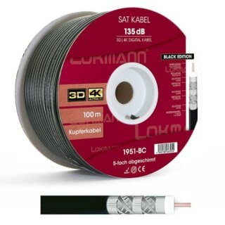 Lokmann 135dB Vollkupfer 7mm SAT Koaxial Antennenkabel 5-fach 4K 8K UHD Black Edition 20 Meter