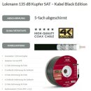 Lokmann 135dB Vollkupfer 7mm SAT Koaxial Antennenkabel 5-fach 4K 8K UHD Black Edition 35 Meter