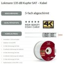 Lokmann 135dB Vollkupfer 7mm SAT Koaxial Antennenkabel 5-fach 4K 8K UHD Weiss 51 Meter