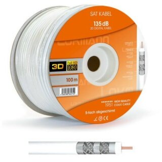 Lokmann 135dB Stahl Kupfer 7mm SAT Koaxial Antennenkabel 5-fach 4K 8K UHD Weiss 6 Meter
