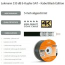 Lokmann 135dB Stahl Kupfer 7mm SAT Koaxial Antennenkabel 5-fach 4K 8K UHD Black Edition 95 Meter