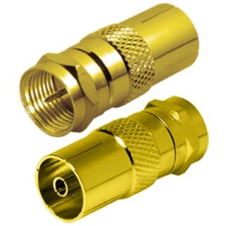 Adapter IEC Koax Kupplung auf F-Stecker Gold 1x Stück