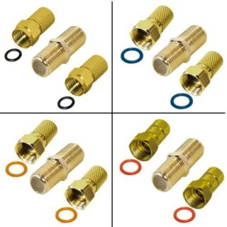 F-Stecker Twist-On Gold + F-Verbinder Gold Breite Mutter HQ Qualität 7.3mm 24x F-Stecker 12x Verbinder