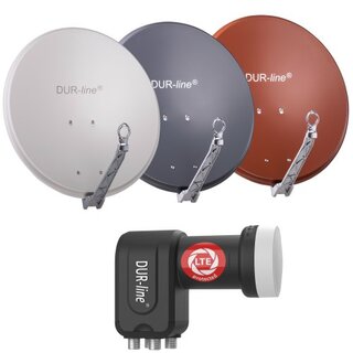 DUR-line Select 80cm Alu Sat Antenne + DUR-line Ultra Quad LNB 0.1dB 4K 8K LTE DECT Unterdrckung Hellgrau