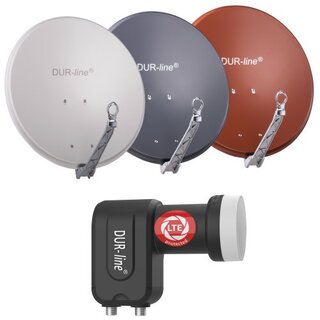 DUR-line Select 90cm Alu Sat Antenne + DUR-line Ultra Twin LNB 0.1dB 4K 8K LTE DECT Unterdrckung Rot