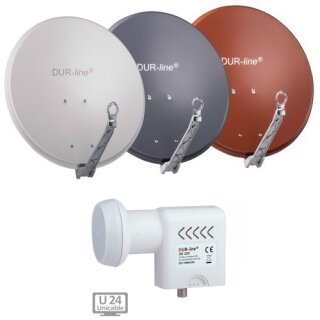 DUR-line Select 80cm Alu Sat Antenne + DUR-LINE UK 124 Unicable LNB 24 Teilnehmer 4K / 8K UHD tauglich Rot