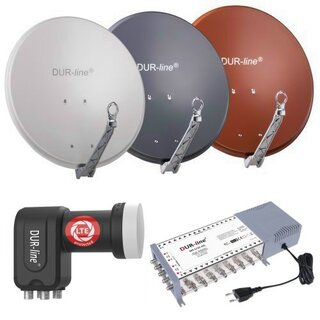DUR-line Select 80cm Alu Sat Antenne + DUR-line Ultra Quattro LNB + DUR-line MS 5/32 HQ Multischalter Rot