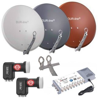 DUR-line Select 80cm Alu Sat Antenne + DUR-line Ultra Quattro LNB + DUR-line MS 9/8 HQ Multischalter Rot
