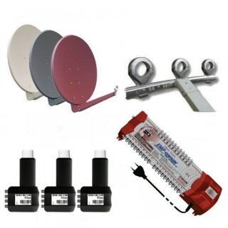 Gibertini SE 85 cm Alu Sat Antenne + 3x Quttro LNB + EMP...