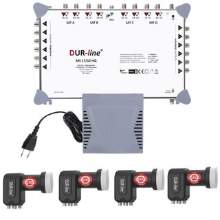 DUR-line MS 17/12 HQ Multischalter + 4x DUR-line Ultra Quattro LNB 0.1dB 4K 8K