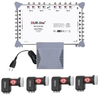 DUR-line MS 17/16 HQ Multischalter + 4x DUR-line Ultra Quattro LNB 0.1dB 4K 8K