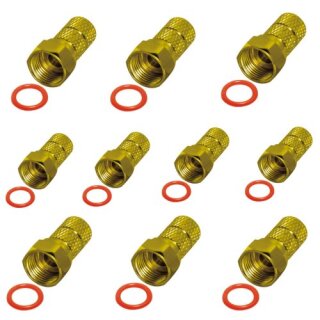 10x F-Stecker 6,6mm vergoldet Breite Mutter HQ Qualität