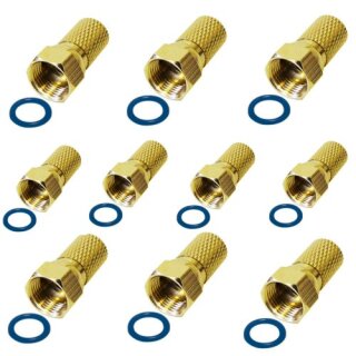 10x F-Stecker 7,4mm vergoldet Breite Mutter HQ Qualität