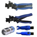 Cabelcon CX3 Kompressionzange ALL SIZE + Cabelcon Kabelabisolierer + Cabelcon F-SC-56-CX3 5.1 Short F-Quick Stecker 30x Stück