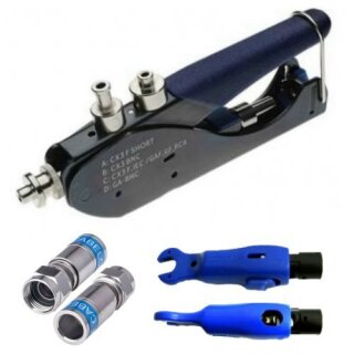 Cabelcon CX3 Compression Tool + Cabelcon Kabelabisolierer + Cabelcon F-56-CX3 7.0 QM Quickmount Stecker 30x Stück