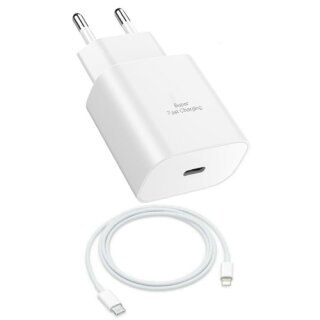 Handy Schnellladegerät Netzteil 25W Ladekabel Adapter Typ C Weiß + Ladekabel Weiß 1 Meter für iPhone 13