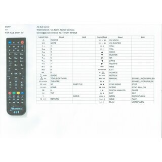 Ersatz Fernbedienung 2in1 DreamTV Mini Ultra HD + Alle SONY TV Fernseher RC10