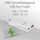 Schnellladegerät 30W USB-C & USB-A Ausgang PD GaN QC 3.0 HQ Qualität