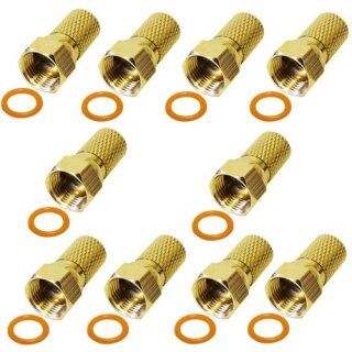 F-Stecker 6,8mm vergoldet breite Mutter HQ Qualität 10x Stück