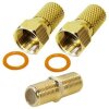 F-Stecker 6.8mm Gold + F-Verbinder Sat Kupplung Buchse / Buchse Gold