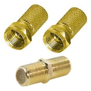 F-Stecker 8.2mm Gold + F-Verbinder Sat Kupplung Buchse / Buchse Gold