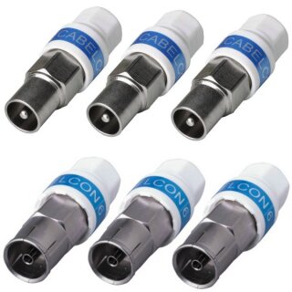 Cabelcon IECF-56 IECM-56 5.1 Self Install Koax Gerade Kupplung Stecker Set 3x Männlich 3x Weiblich