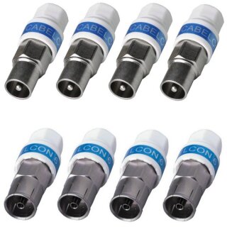 Cabelcon IECF-56 IECM-56 5.1 Self Install Koax Gerade Kupplung Stecker Set 4x Männlich 4x Weiblich