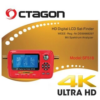 OCTAGON SAT-FINDER Messgert SF518 LCD HD USB 2.0 Spektrum DVB-S / DVB-S2 UHD 4K
