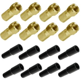6x F-Stecker 7mm vergoldet + 6x Gummitülle für F-Stecker UV und Witterungsbeständig