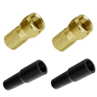 2x F-Stecker 7mm vergoldet + 2x Gummitülle für F-Stecker UV und Witterungsbeständig