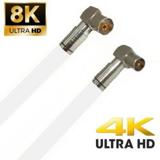 TV Antennenkabel Koaxkabel RG6 Winkel Stecker Winkel Kupplung135dB HD 4K 8k HQ 7mm Weiß 6 Meter